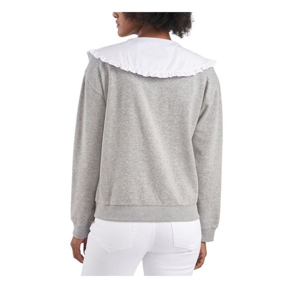 RILEY&RAE Womens Ruffled Oversized-collar Keyhole-tie Long Sleeve Split Top - Picture 2 of 4